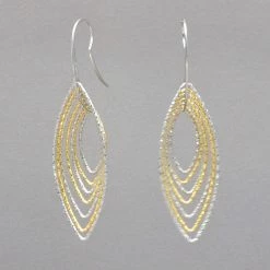 Azur Gold And Silver Shimmering Pointed Oval Earrings