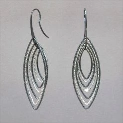 Azur Black And Silver Shimmering Pointed Oval Earrings