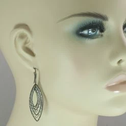 Azur Silver Shimmering Pointed Oval Earrings