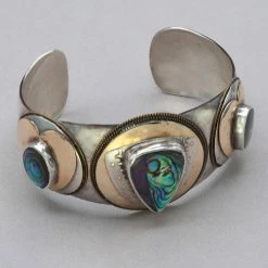Bracelets Tabra Vintage Amethyst And Abalone 14k Gold And Sterling Silver Cuff Bracelet