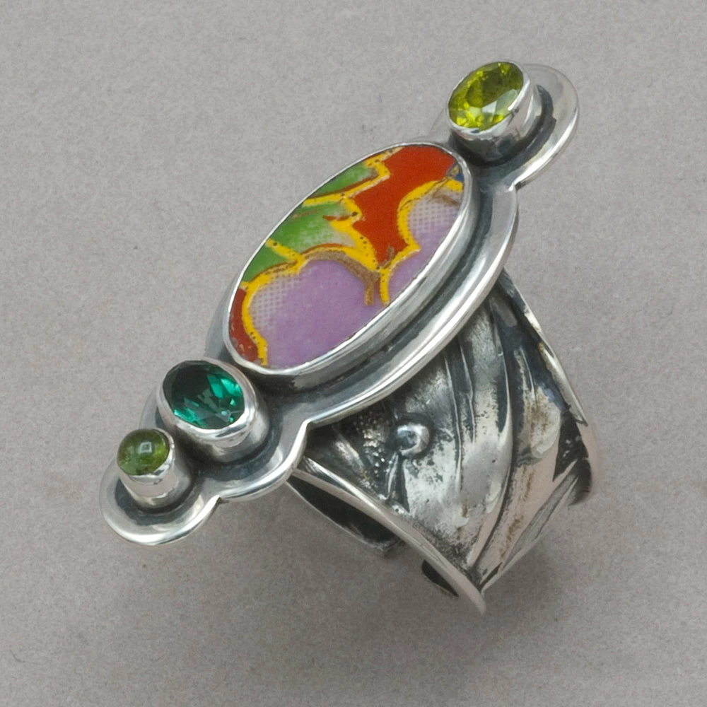 Buy โจ Tabra Chinese Pottery With Peridot And Tourmaline Ring ๐ 3 Tabra Chinese Pottery With Peridot And Tourmaline Ring