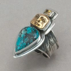 Tabra Turquoise And Bronze Face Ring