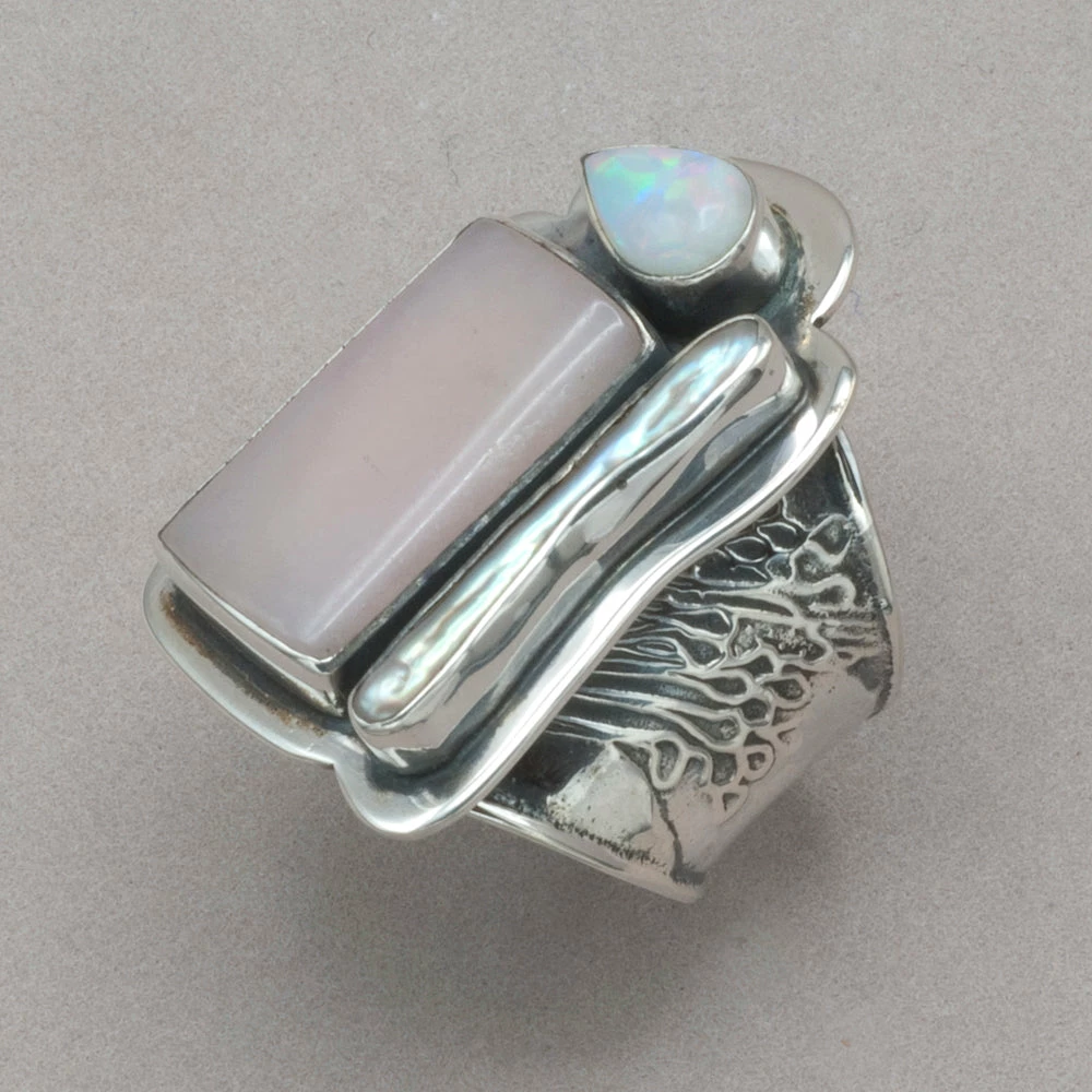 Cheap ๐ฅ Rings Tabra Peruvian Opal And Pearl Ring โค๏ธ 3 Rings Tabra Peruvian Opal And Pearl Ring