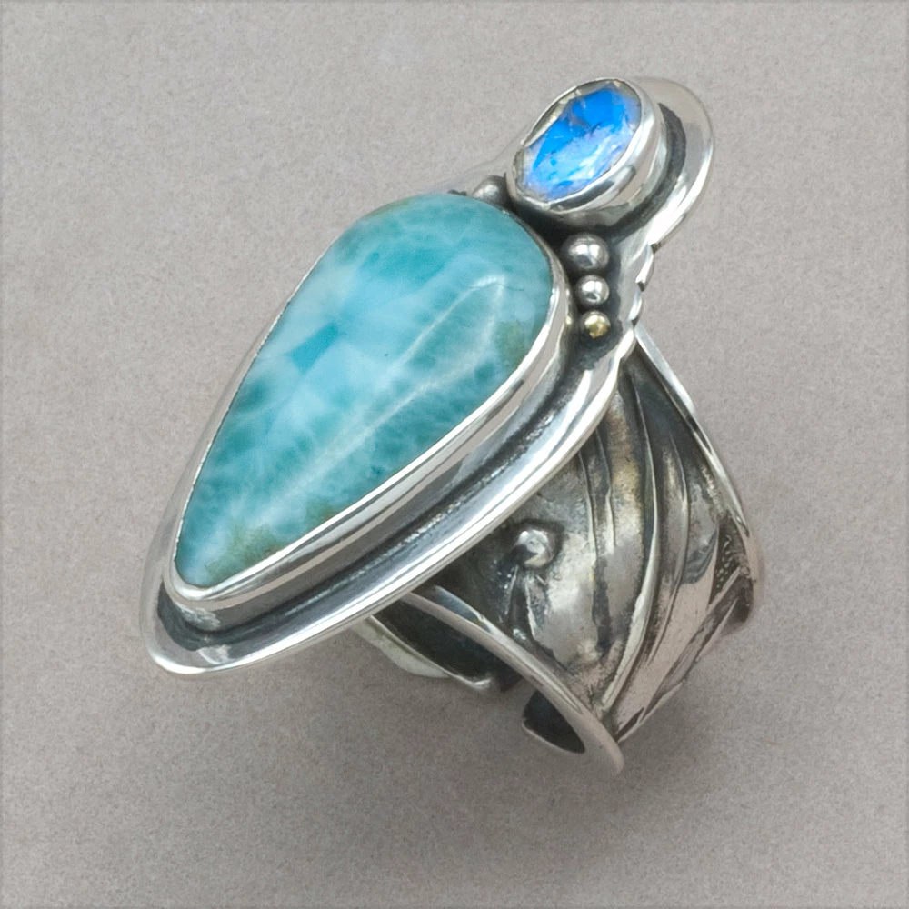 Coupon ⌛ Rings Tabra Larimar And Moonstone Ring 😍 3 Rings Tabra Larimar And Moonstone Ring