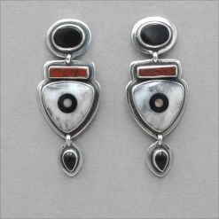 Tabra Onyx With Jasper And Agate Inlay Earrings