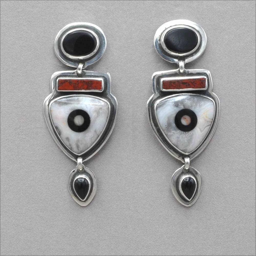 Promo 😀 Tabra Onyx With Jasper And Agate Inlay Earrings 😉 3 Tabra Onyx With Jasper And Agate Inlay Earrings