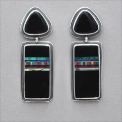 Tabra Onyx Relief Inlay Earrings