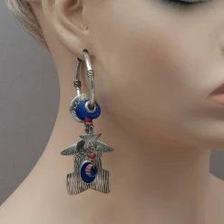 Tabra Vintage Lapis And Sterling Silver Hoop Earrings