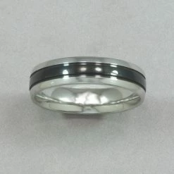 Italgem Steel Rings Italgem Stainless Steel Black IP Center Tiffany Band