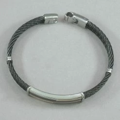 Italgem Steel Italgem 18K Yellow Gold Black Steel Cable Bracelet