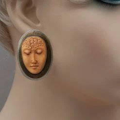 Tabra Vintage Guan Yin Resin Earrings