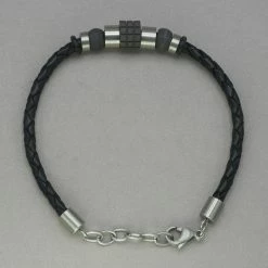 Italgem Steel Italgem Black Leather With Carbon Fiber Bracelet