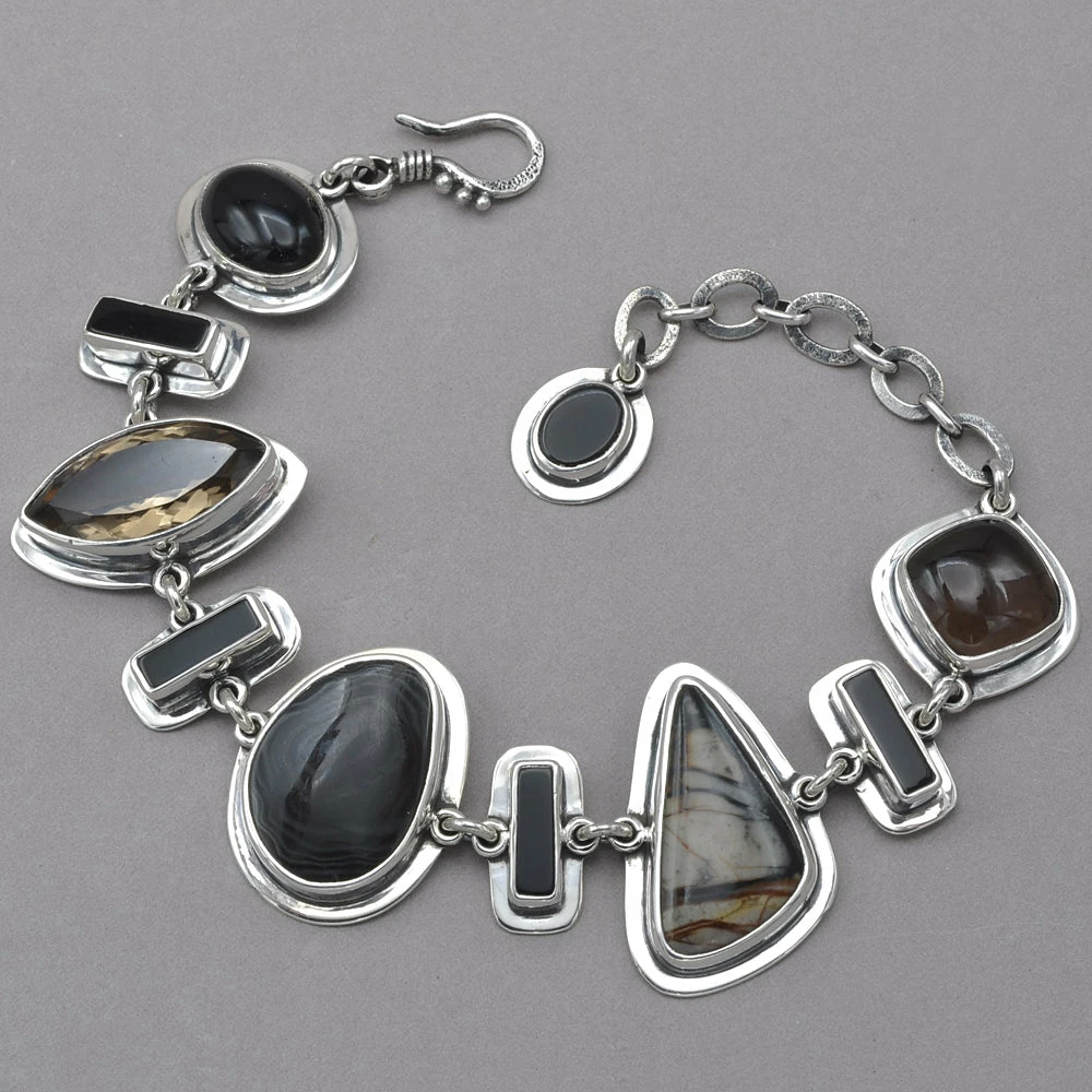 Wholesale ❤️ Tabra Onyx, Psilomelane, Chinese Writing Stone And Smoky Quartz Bracelet ✨ 3 Tabra Onyx, Psilomelane, Chinese Writing Stone And Smoky Quartz Bracelet