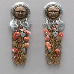 Tabra Vintage Bronze Face And Chain Earrings