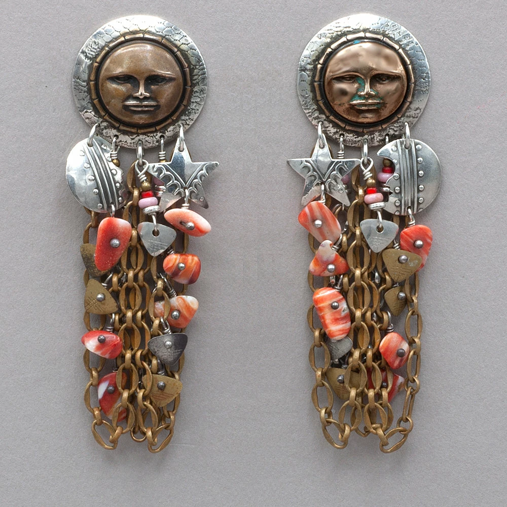 Budget 🎁 Tabra Vintage Bronze Face And Chain Earrings ✨ 3 Tabra Vintage Bronze Face And Chain Earrings