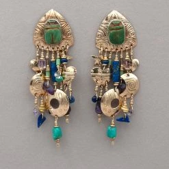 Tabra Vintage 14k Gold Fill Scarab And Lapis Earrings