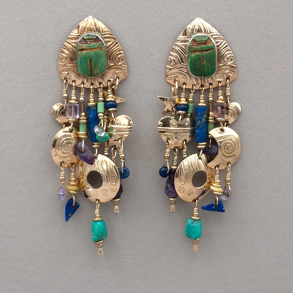 Hot Sale 🥰 Tabra Vintage 14k Gold Fill Scarab And Lapis Earrings ❤️ 3 Tabra Vintage 14k Gold Fill Scarab And Lapis Earrings