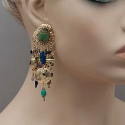 Tabra Vintage 14k Gold Fill Scarab And Lapis Earrings