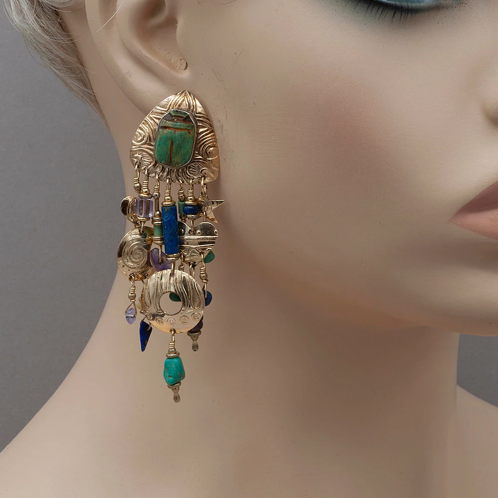 Hot Sale 🥰 Tabra Vintage 14k Gold Fill Scarab And Lapis Earrings ❤️ 4 Tabra Vintage 14k Gold Fill Scarab And Lapis Earrings