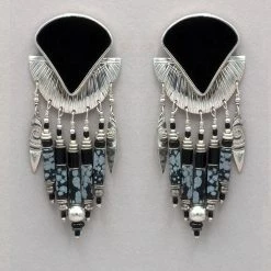 Tabra Vintage Onyx And Snowflake Obsidian Earrings