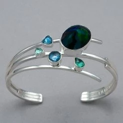 Lilly Barrack Green Quartz And London Blue Topaz Cuff Bracelet