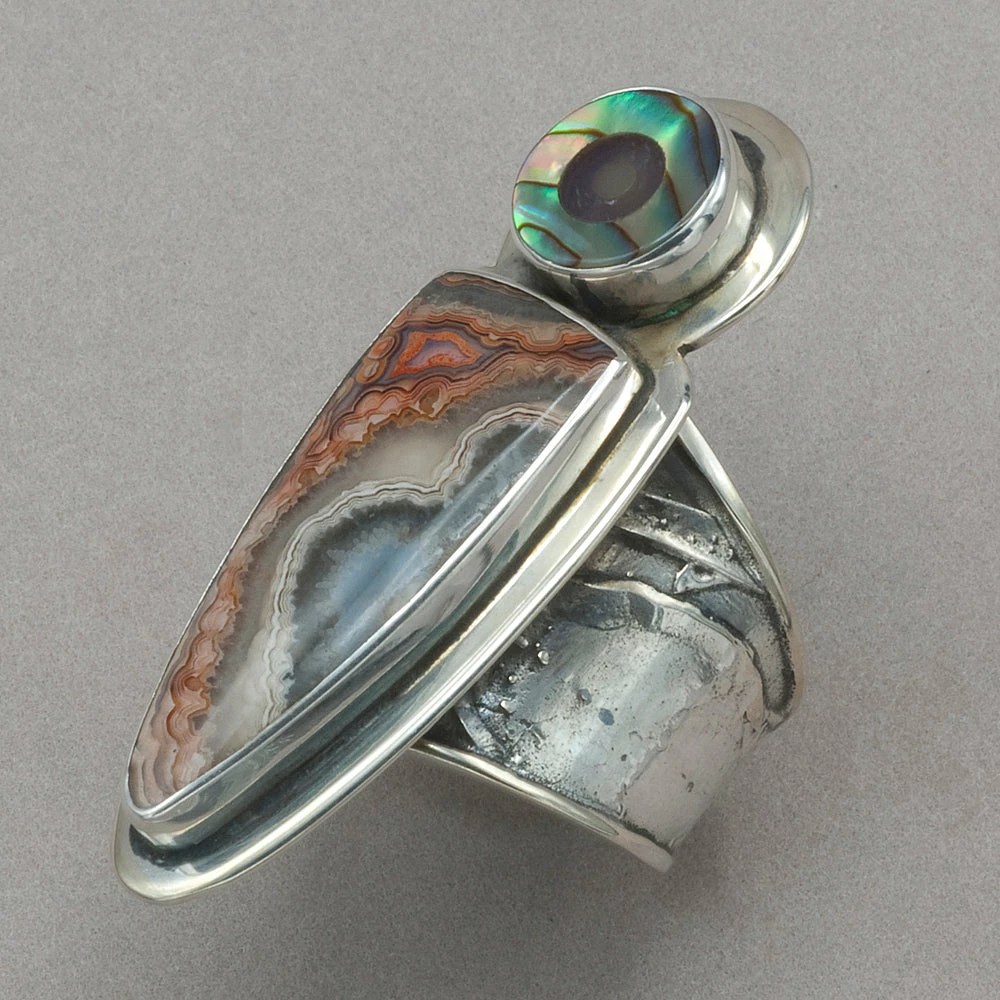 Outlet โค๏ธ Tabra Abalone And Quartz Inlay With Agate Ring ๐งจ 3 Tabra Abalone And Quartz Inlay With Agate Ring