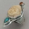 Tabra Bone Buddha With Amber And Abalone Ring
