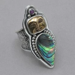 Rings Tabra Bronze Face And Abalone Ring