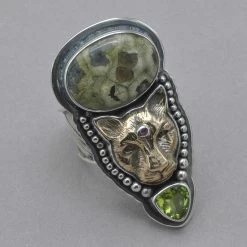 Tabra Ocean Jasper Jaguar And Peridot Ring Rings