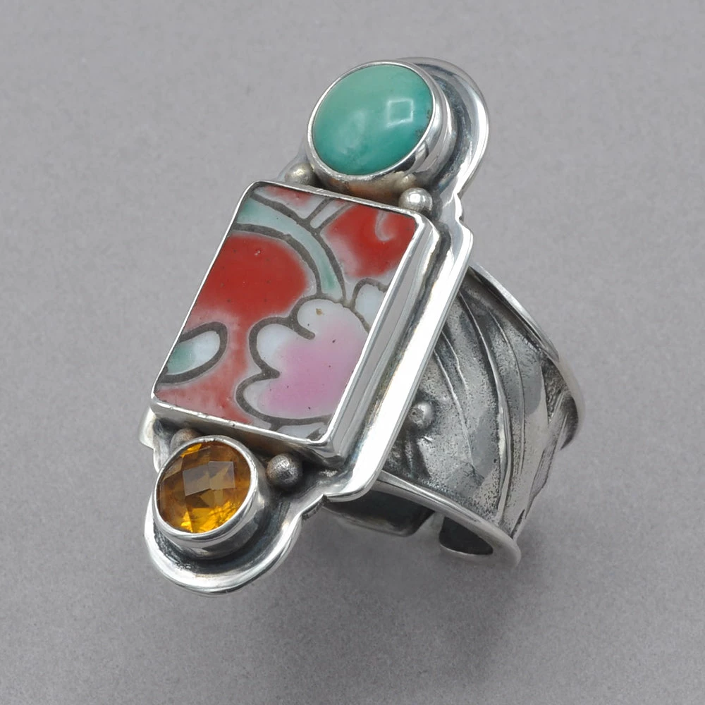 Promo 🎁 Tabra Chinese Pottery Shard With Turquoise Ring 🌟 3 Tabra Chinese Pottery Shard With Turquoise Ring