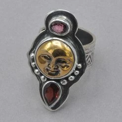 Tabra Bronze Face With Garnet Ring Rings