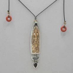 Necklaces Tabra Smoky Quartz, Moonstone And Bronze Buddha Necklace