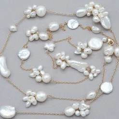 Delisch Textured Pearl 14k Gold Fill Long Lariat Necklace Necklaces