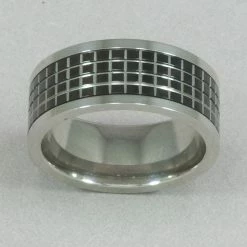 Inox Men's Grid Black Pattern Spinner Ring Rings