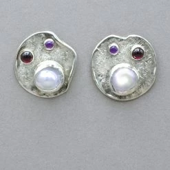 Rainbow Bridge Jewelers Blister Pearl, Garnet And Amethyst Earrings