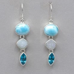 Mystical Madness Larimar, Druzy And Blue Topaz Earrings