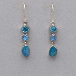 Mystical Madness Blue Topaz, Moonstone And Opal Earrings
