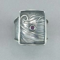 Tabra Embossed Sterling Silver And Ruby Ring