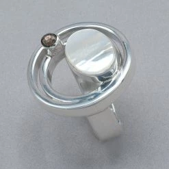 Lilly Barrack White Abalone And Smoky Quartz Circle Ring Rings