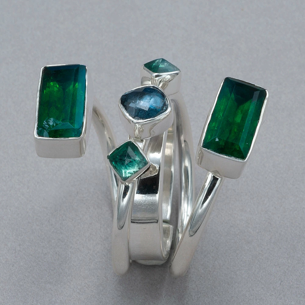 New โค๏ธ Lilly Barrack Emerald Green Quartz And London Blue Topaz Sterling Silver Ring ๐ 4 Lilly Barrack Emerald Green Quartz And London Blue Topaz Sterling Silver Ring