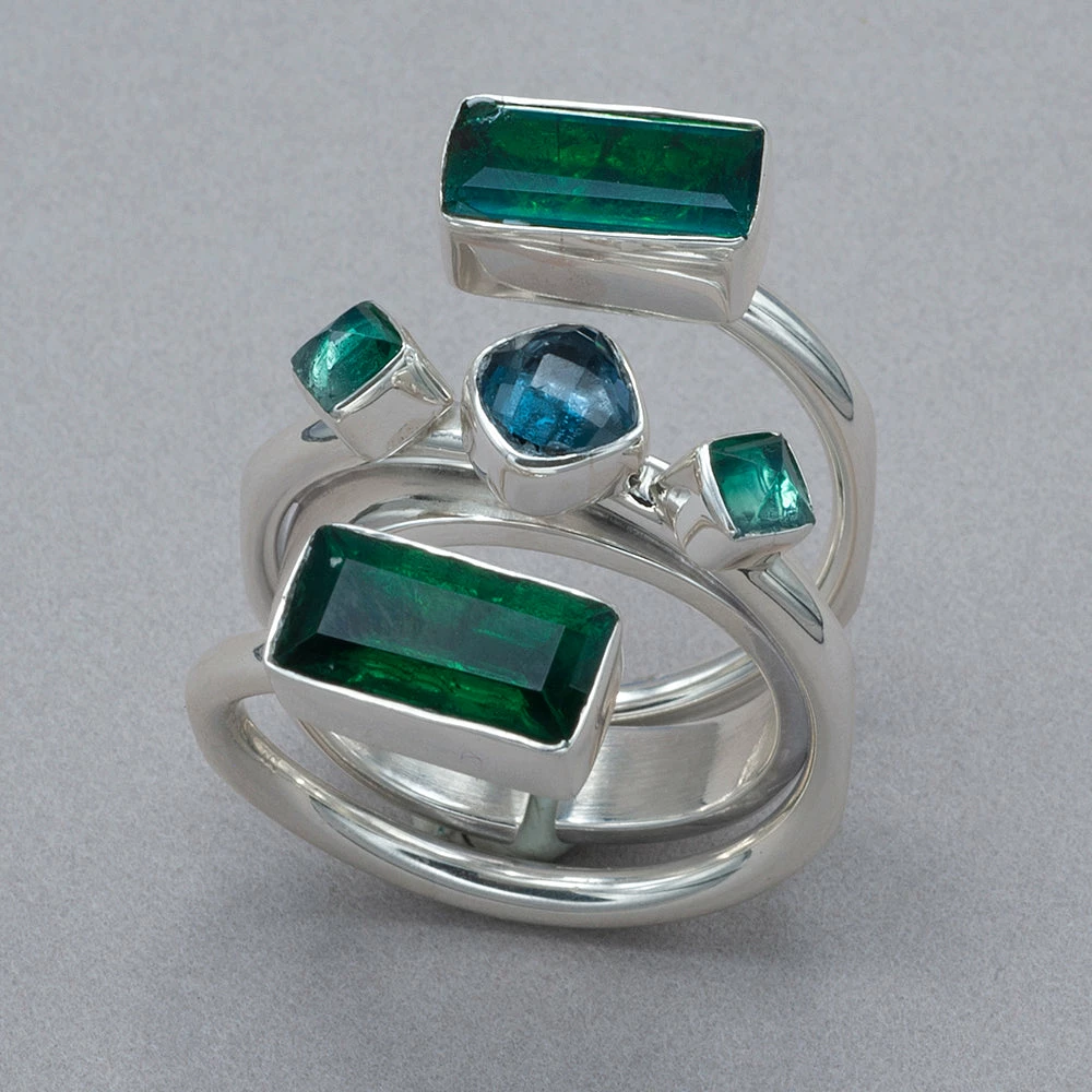 New โค๏ธ Lilly Barrack Emerald Green Quartz And London Blue Topaz Sterling Silver Ring ๐ 3 Lilly Barrack Emerald Green Quartz And London Blue Topaz Sterling Silver Ring