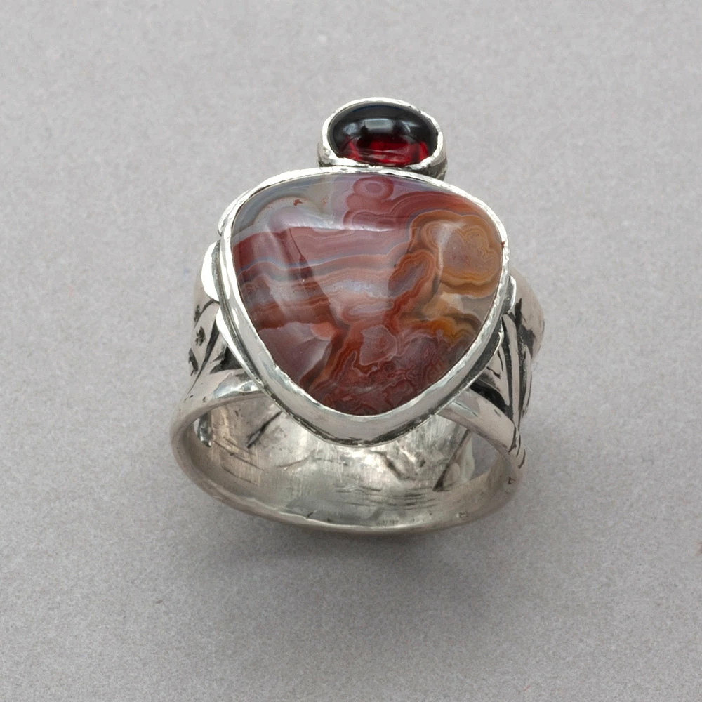 Deals ๐งจ KS Agate And Garnet Sterling Silver Ring Rings โญ 3 KS Agate And Garnet Sterling Silver Ring Rings