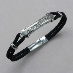 Italgem Steel Bracelets Italgem Stainless Steel Black Diamond Cord Bracelet