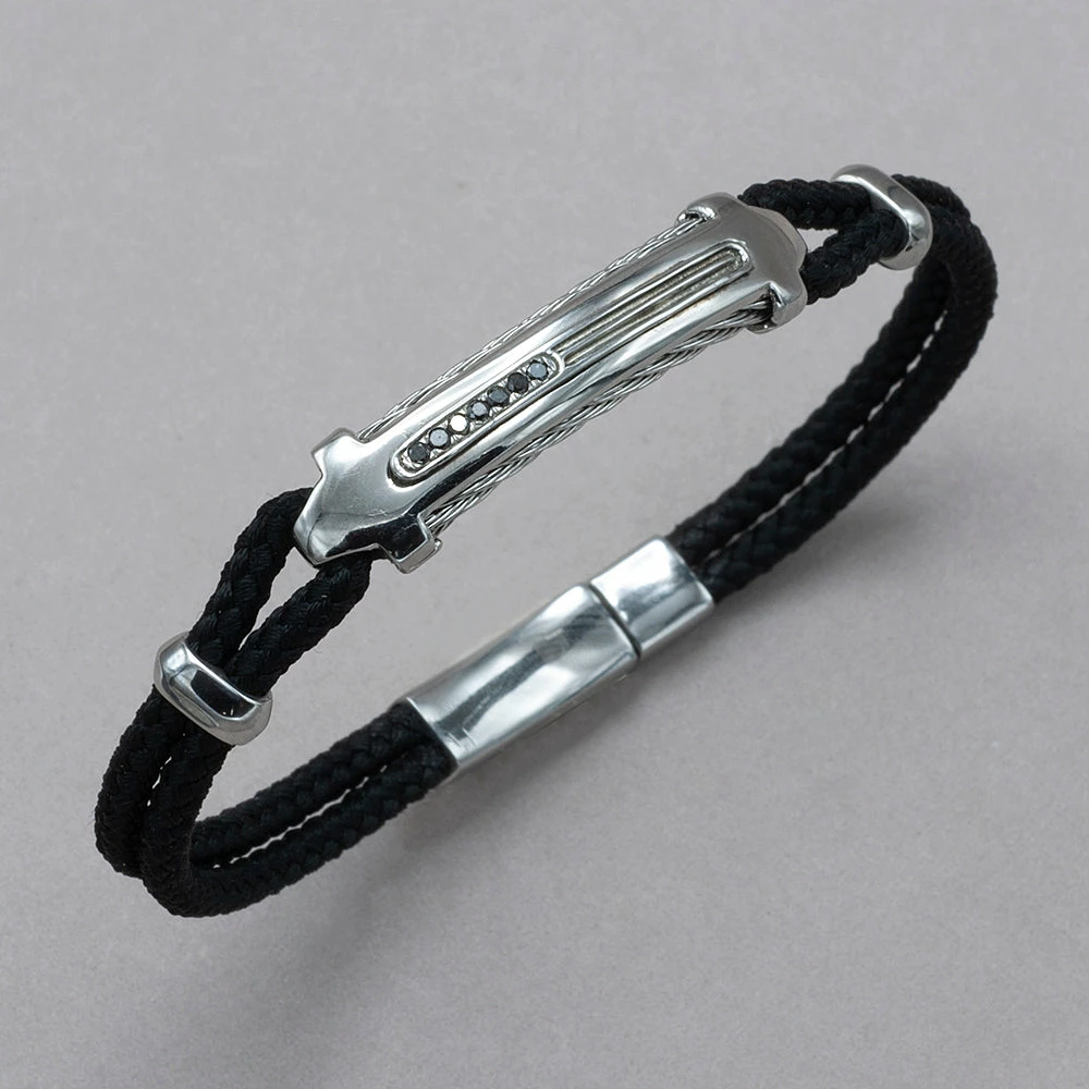 Cheap 🎁 Italgem Steel Bracelets Italgem Stainless Steel Black Diamond Cord Bracelet 😀 3 Italgem Steel Bracelets Italgem Stainless Steel Black Diamond Cord Bracelet