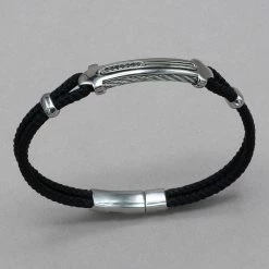 Italgem Steel Bracelets Italgem Stainless Steel Black Diamond Cord Bracelet