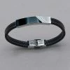 Italgem Steel Bracelets Italgem Black Stainless Steel ID Plate Black Leather Bracelet