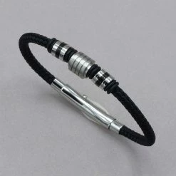 Italgem Steel Bracelets Italgem Stainless Steel And Black Nylon Bracelet