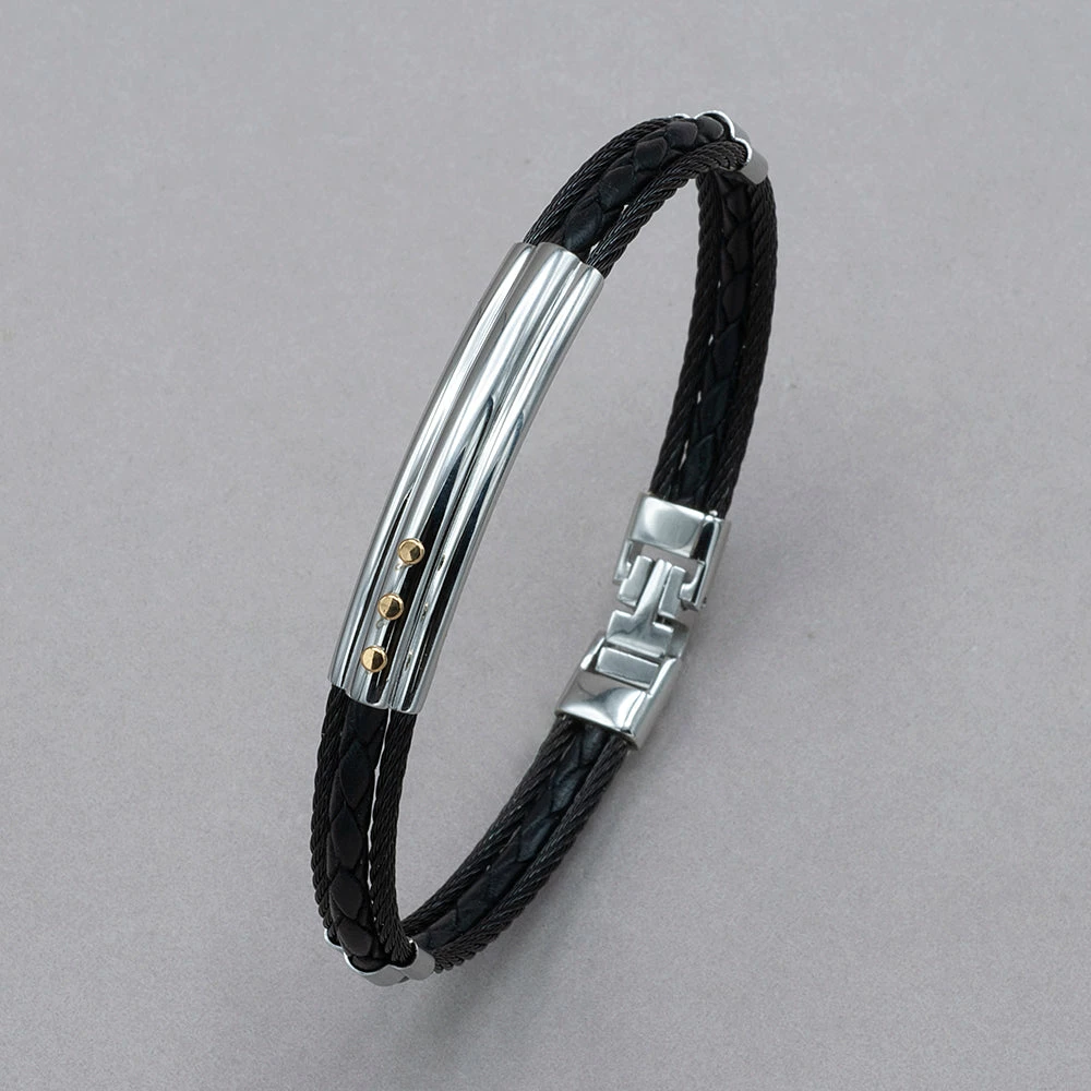 Flash Sale โ Italgem Steel Bracelets Italgem Stainless Steel Black Cable And Leather Bracelet ๐ 3 Italgem Steel Bracelets Italgem Stainless Steel Black Cable And Leather Bracelet