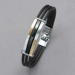 Italgem Steel Italgem 18K Yellow Gold Black Steel Cable Bracelet