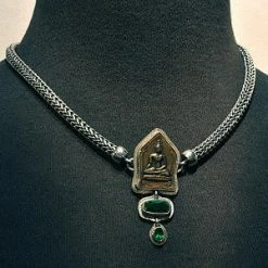 Charms Tabra Bronze Buddha And Green Quartz Neck Charm